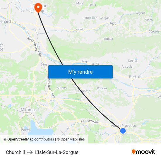Churchill to L'Isle-Sur-La-Sorgue map