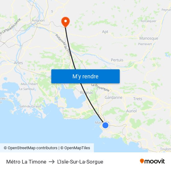 Métro La Timone to L'Isle-Sur-La-Sorgue map
