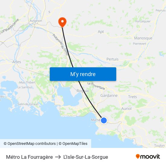 Métro La Fourragère to L'Isle-Sur-La-Sorgue map