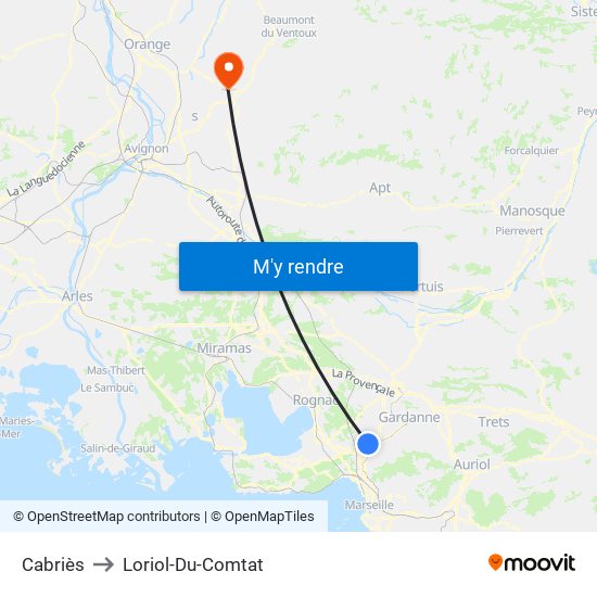 Cabriès to Loriol-Du-Comtat map