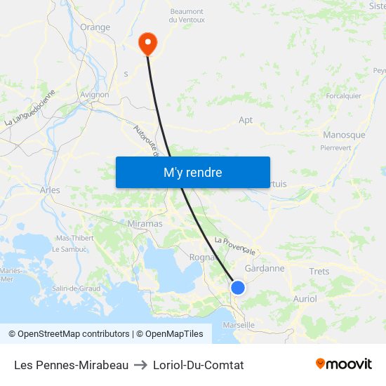 Les Pennes-Mirabeau to Loriol-Du-Comtat map