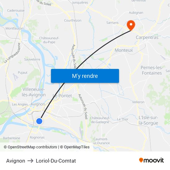 Avignon to Loriol-Du-Comtat map