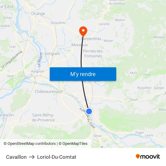 Cavaillon to Loriol-Du-Comtat map