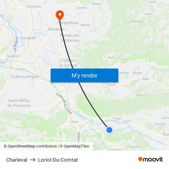 Charleval to Loriol-Du-Comtat map