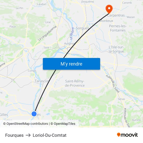 Fourques to Loriol-Du-Comtat map