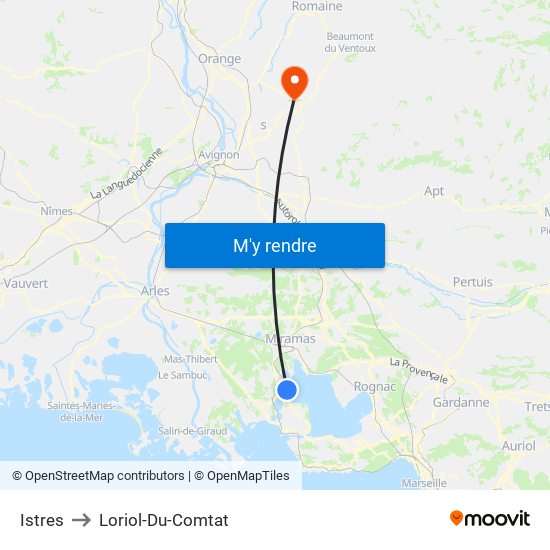 Istres to Loriol-Du-Comtat map