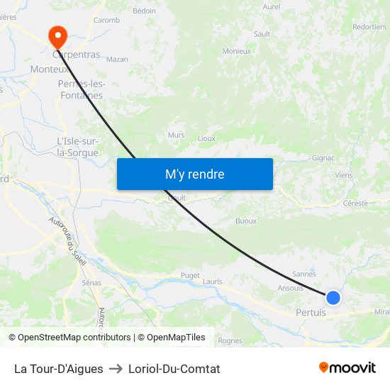 La Tour-D'Aigues to Loriol-Du-Comtat map