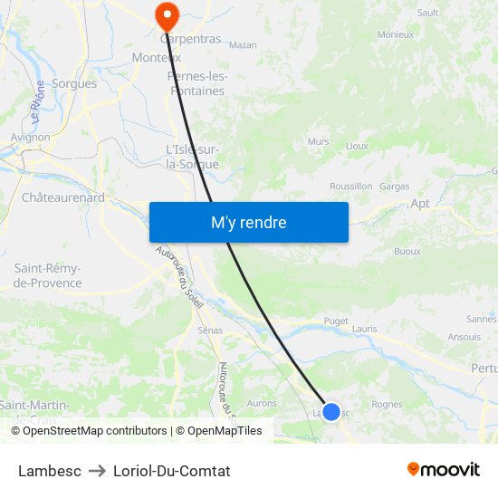 Lambesc to Loriol-Du-Comtat map