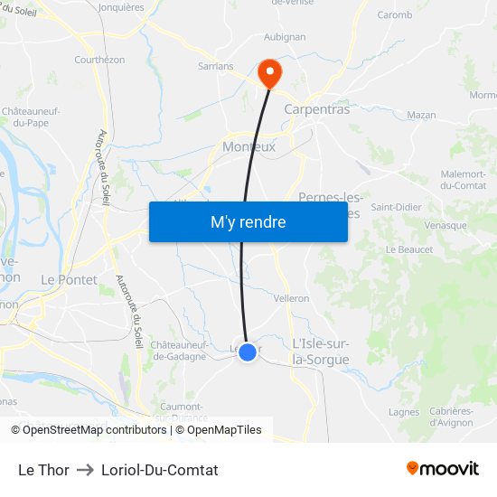 Le Thor to Loriol-Du-Comtat map