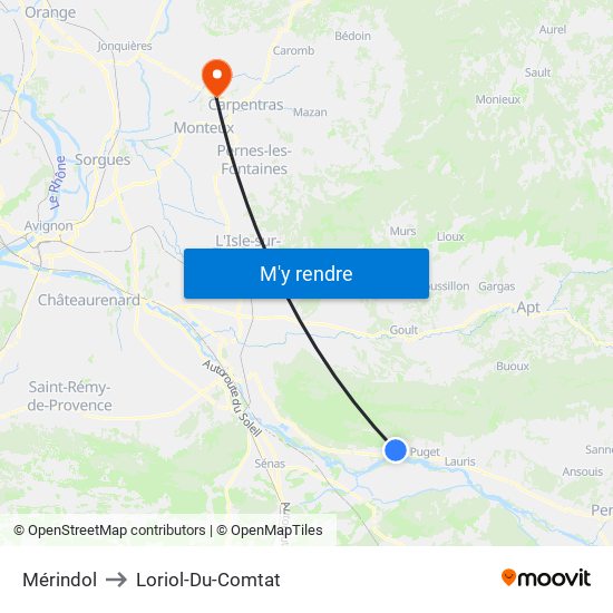 Mérindol to Loriol-Du-Comtat map