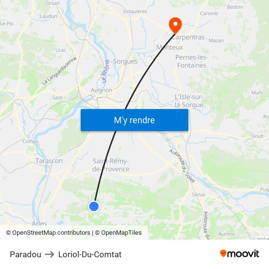 Paradou to Loriol-Du-Comtat map