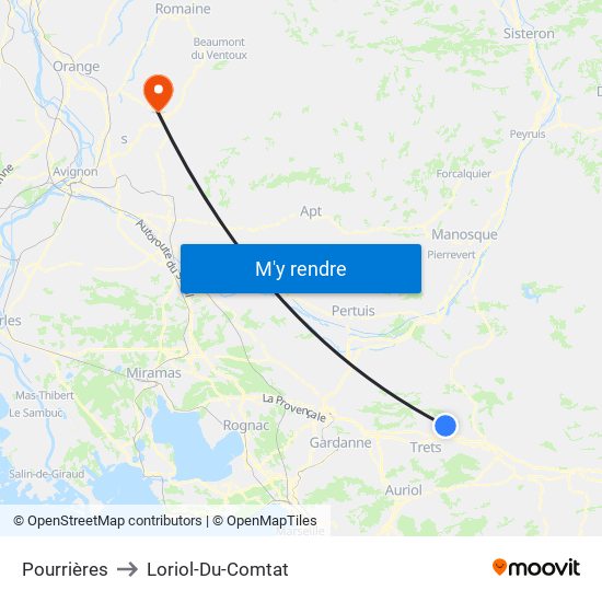 Pourrières to Loriol-Du-Comtat map