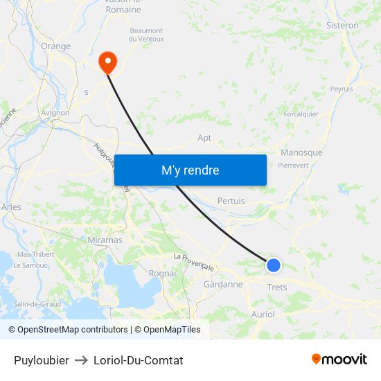 Puyloubier to Loriol-Du-Comtat map