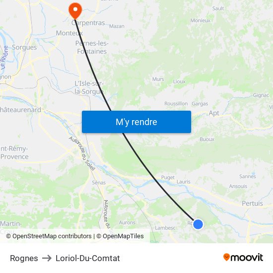 Rognes to Loriol-Du-Comtat map