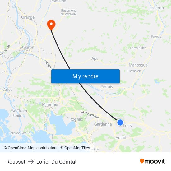 Rousset to Loriol-Du-Comtat map