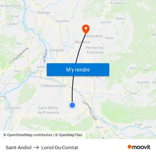 Saint-Andiol to Loriol-Du-Comtat map