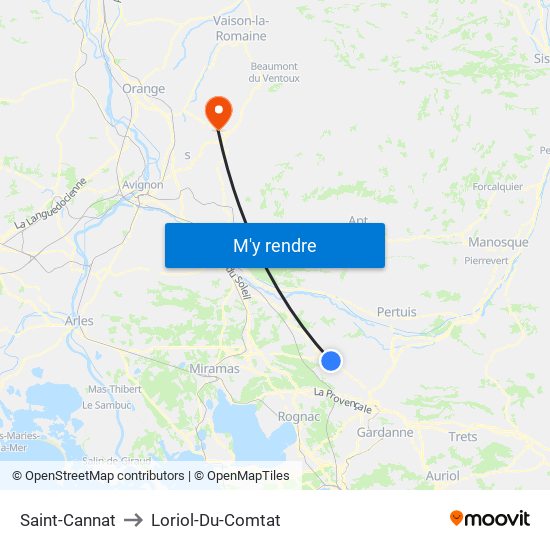 Saint-Cannat to Loriol-Du-Comtat map