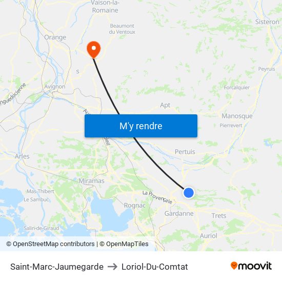 Saint-Marc-Jaumegarde to Loriol-Du-Comtat map