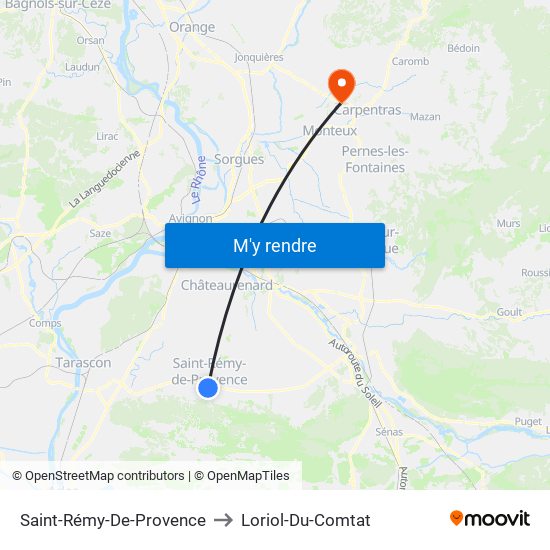 Saint-Rémy-De-Provence to Loriol-Du-Comtat map