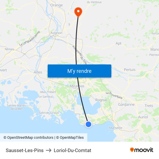 Sausset-Les-Pins to Loriol-Du-Comtat map