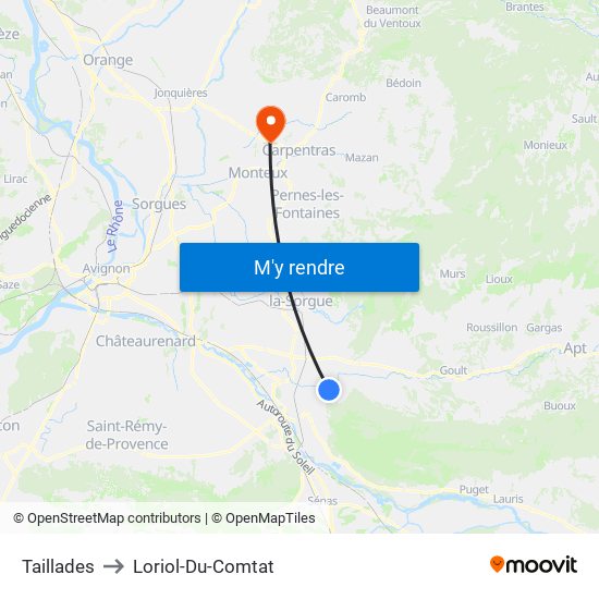Taillades to Loriol-Du-Comtat map