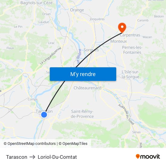 Tarascon to Loriol-Du-Comtat map