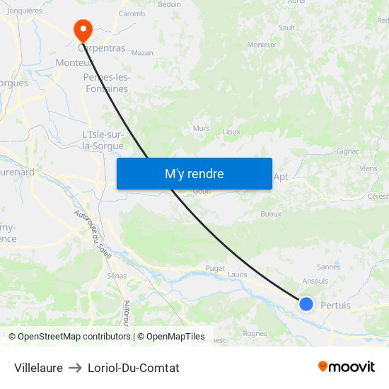 Villelaure to Loriol-Du-Comtat map