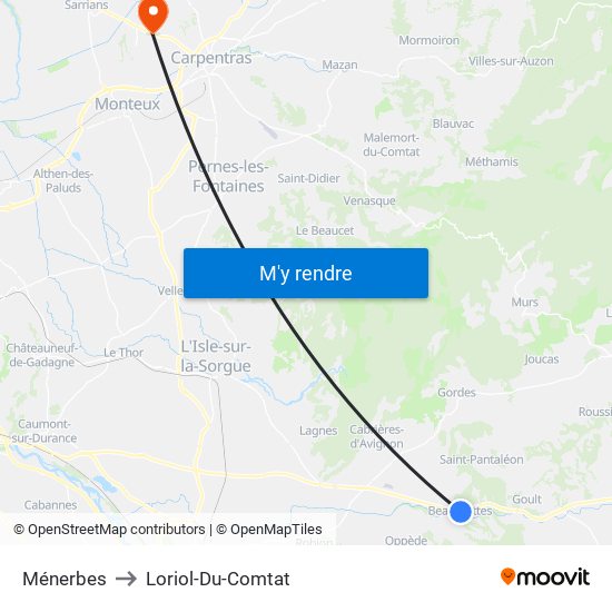 Ménerbes to Loriol-Du-Comtat map