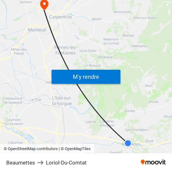 Beaumettes to Loriol-Du-Comtat map