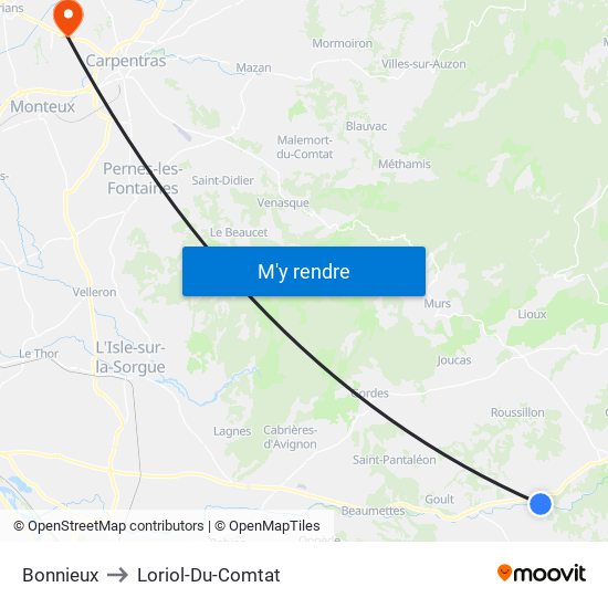 Bonnieux to Loriol-Du-Comtat map