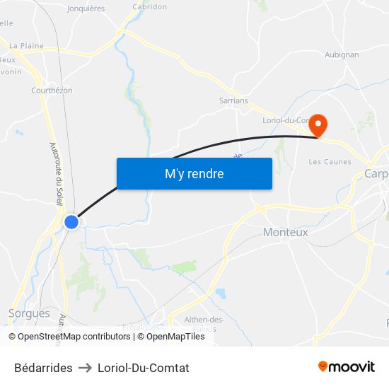 Bédarrides to Loriol-Du-Comtat map