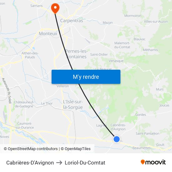 Cabrières-D'Avignon to Loriol-Du-Comtat map