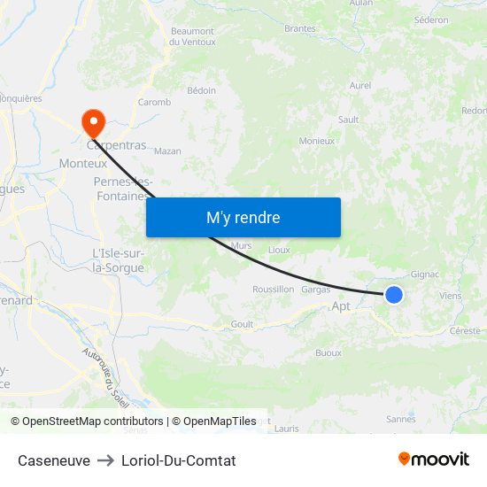 Caseneuve to Loriol-Du-Comtat map
