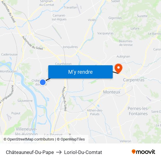 Châteauneuf-Du-Pape to Loriol-Du-Comtat map