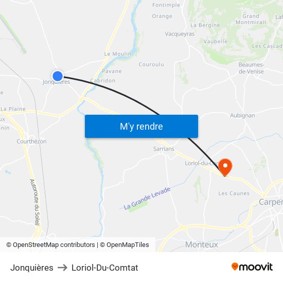 Jonquières to Loriol-Du-Comtat map