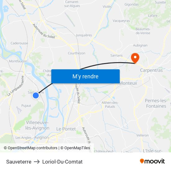 Sauveterre to Loriol-Du-Comtat map