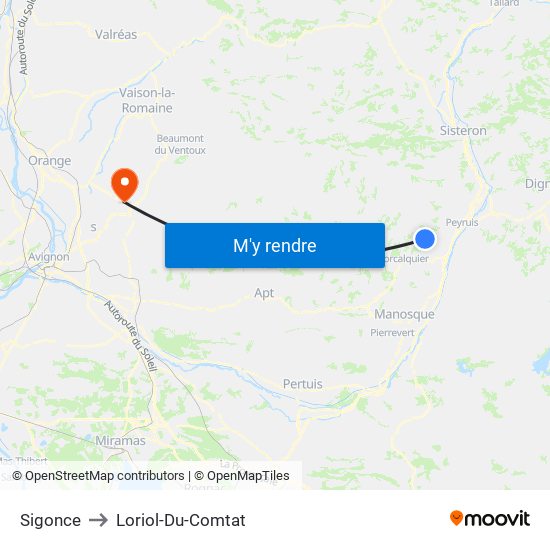 Sigonce to Loriol-Du-Comtat map