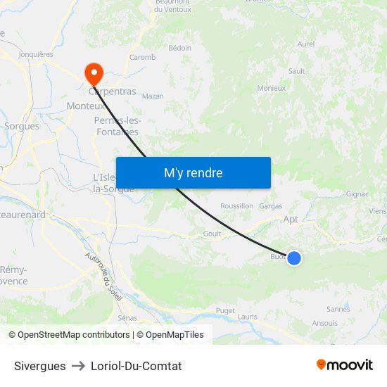 Sivergues to Loriol-Du-Comtat map