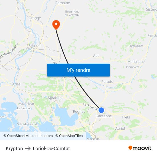 Krypton to Loriol-Du-Comtat map