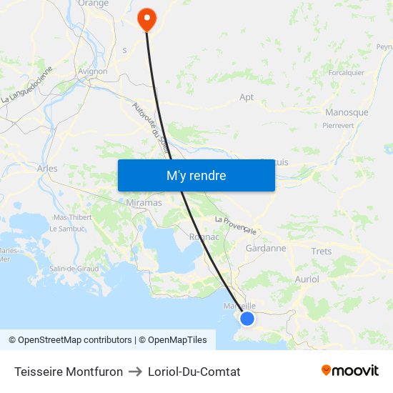 Teisseire Montfuron to Loriol-Du-Comtat map