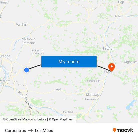 Carpentras to Les Mées map