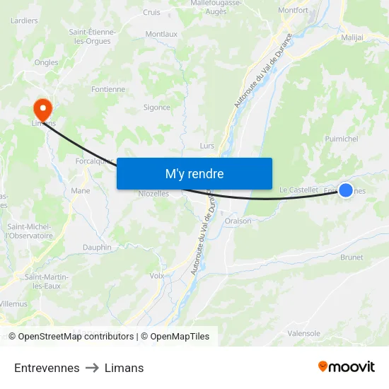 Entrevennes to Limans map