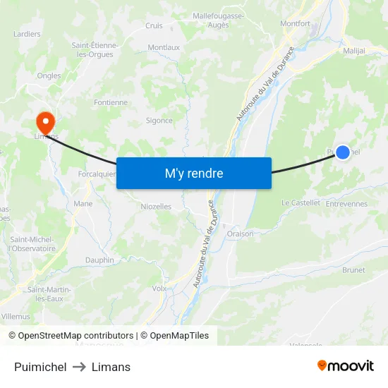 Puimichel to Limans map