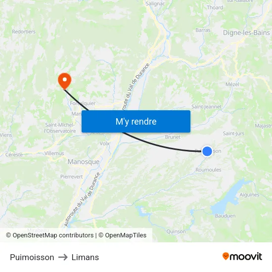 Puimoisson to Limans map