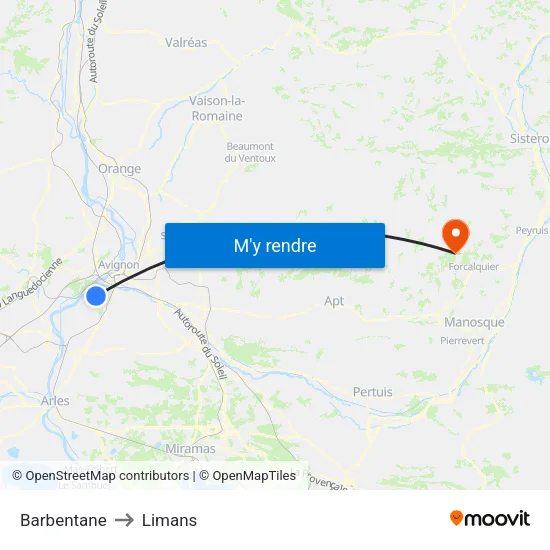 Barbentane to Limans map