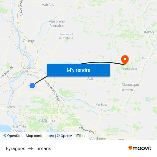 Eyragues to Limans map