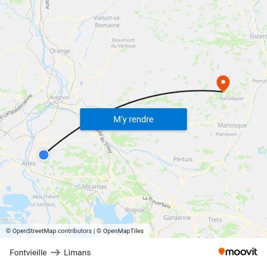 Fontvieille to Limans map