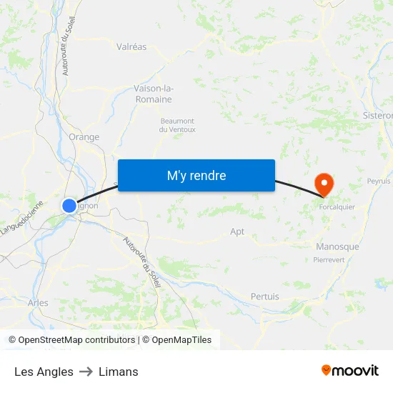 Les Angles to Limans map