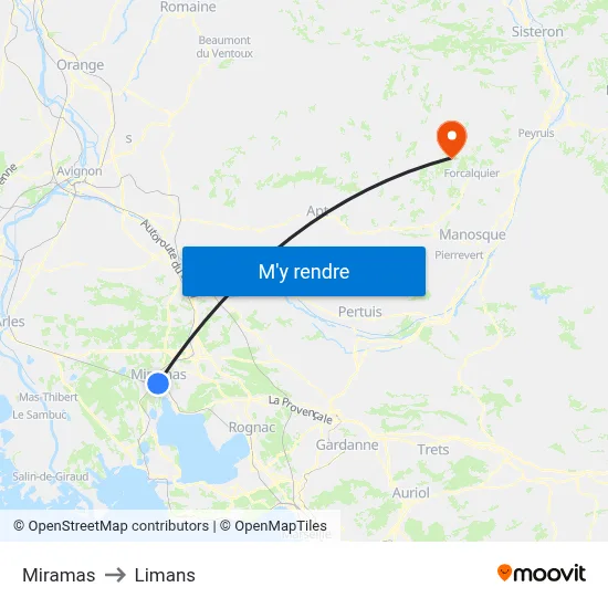 Miramas to Limans map
