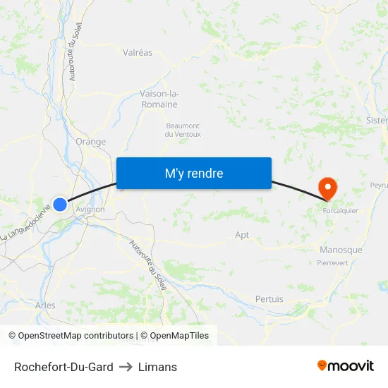 Rochefort-Du-Gard to Limans map